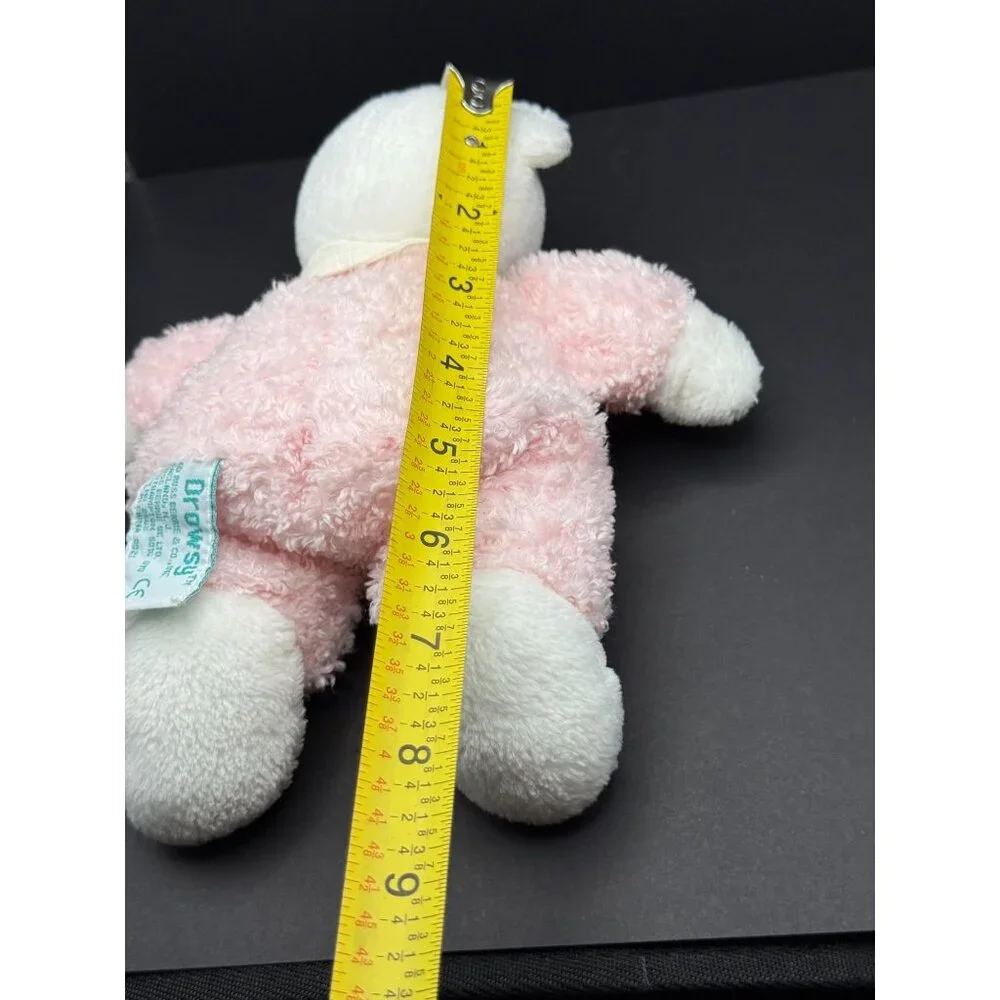 Russ Berrie Vintage Drowsy pink white Bear Small Plush Rattle Lovey Stuffie Baby